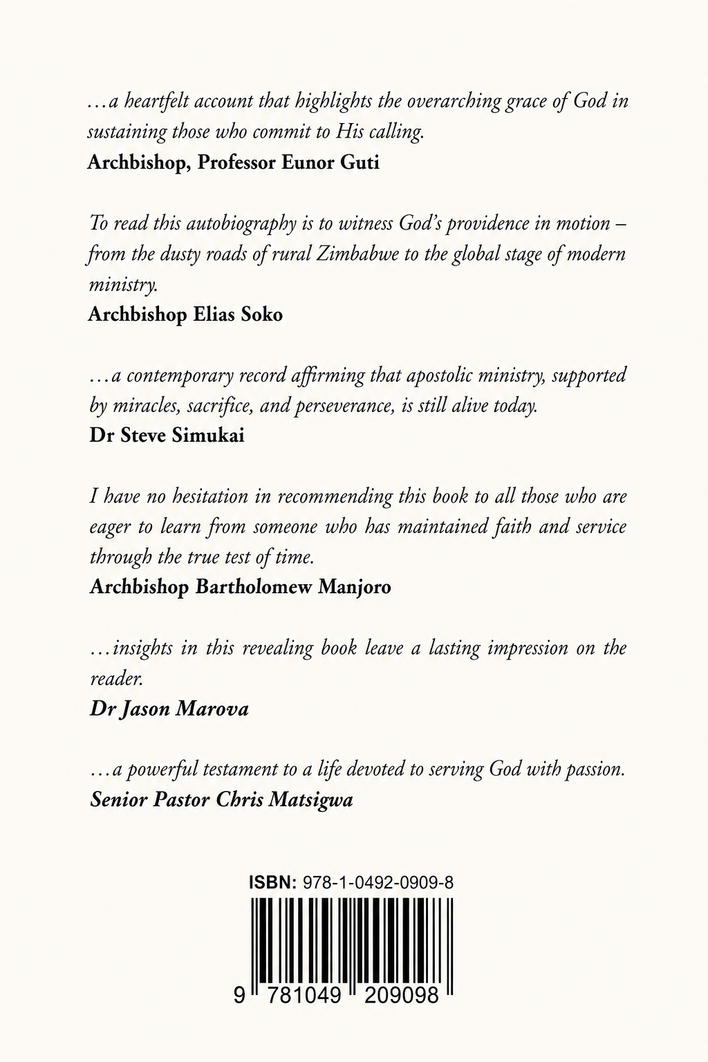 Back cover of When Grace Beckons with endorsements and ISBN 978-1-0492-0909-8